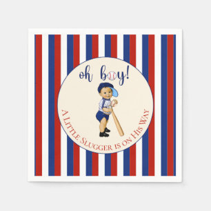 Oh Boy Baseball Red White Navy Blue Stripes Baby Servet