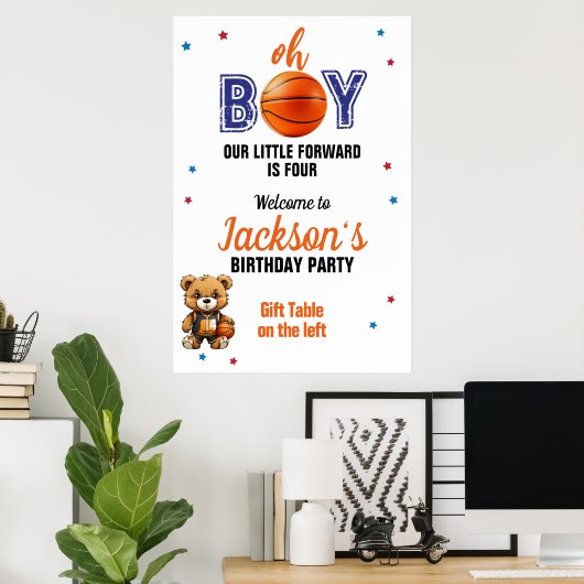 Oh Boy Basketbal Thema Verjaardag Poster (Thuiskantoor)