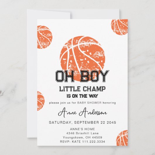 Oh Boy Basketball Game Sport Baby shower Party Kaart (Voorkant)