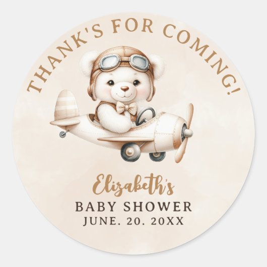 Oh boy, Bear Baby Shower Boy party Ronde Sticker (Voorkant)