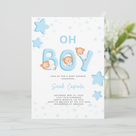 Oh Boy Beer Baby shower Boy Uitnodiging (Staand voorkant)