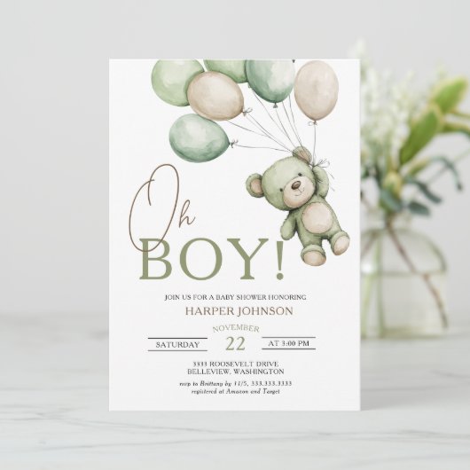 Oh Boy Beer Balloon Baby shower Kaart (Staand voorkant)