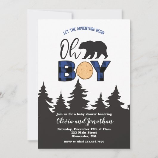 Oh Boy Beer blauw Buffalo Plaid Baby shower Kaart (Voorkant)
