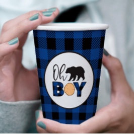 Oh Boy Beer blauw Buffalo Plaid Baby shower Papieren Bekers