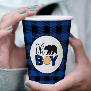 Oh Boy Beer blauw Buffalo Plaid Baby shower Papieren Bekers