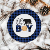 Oh Boy Beer blauw Buffalo Plaid Baby shower Papieren Bordje