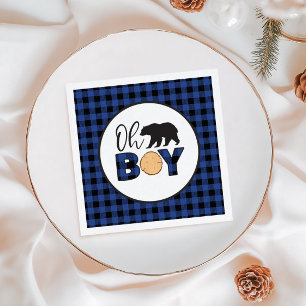 Oh Boy Beer blauw Buffalo Plaid Baby shower Servet