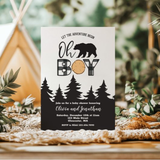 Oh Boy Beer Buffalo Plaid Baby shower Kaart