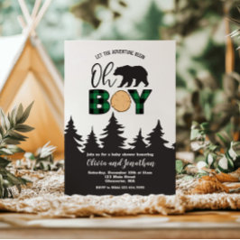 Oh Boy Beer Buffalo Plaid Baby shower Kaart