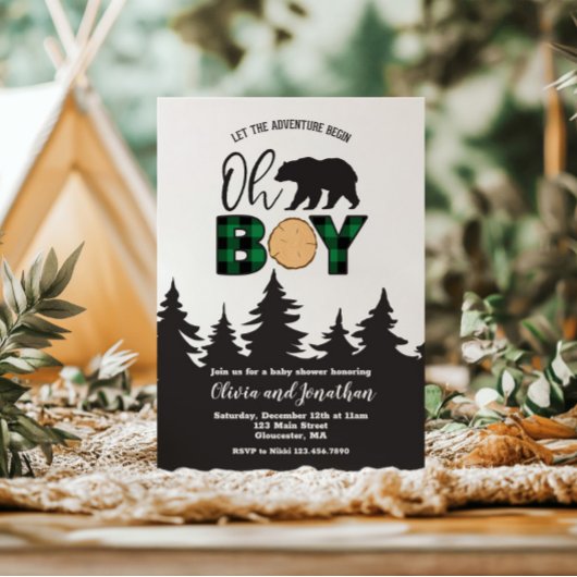 Oh Boy Beer Buffalo Plaid Baby shower Kaart