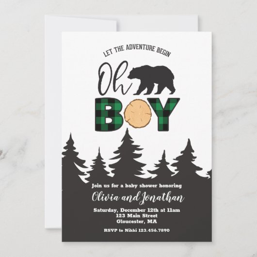 Oh Boy Beer Buffalo Plaid Baby shower Kaart (Voorkant)