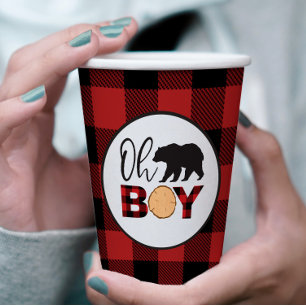 Oh Boy Beer Buffalo Plaid Baby shower Papieren Bekers