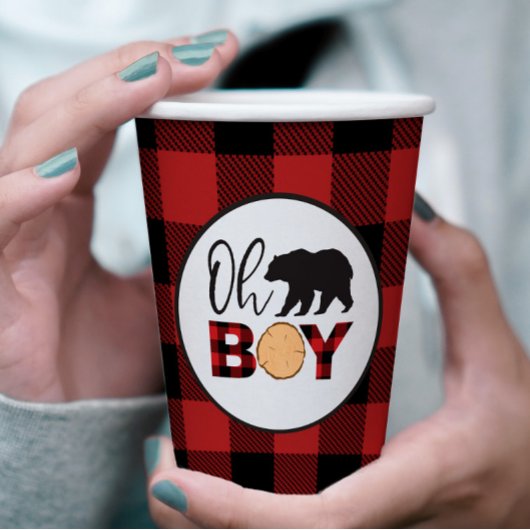 Oh Boy Beer Buffalo Plaid Baby shower Papieren Bekers