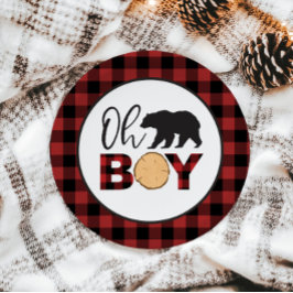 Oh Boy Beer Buffalo Plaid Baby shower Papieren Bordje