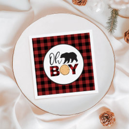 Oh Boy Beer Buffalo Plaid Baby shower Servet