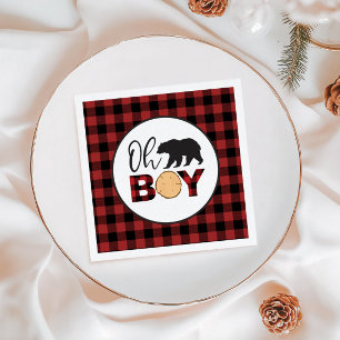 Oh Boy Beer Buffalo Plaid Baby shower Servet