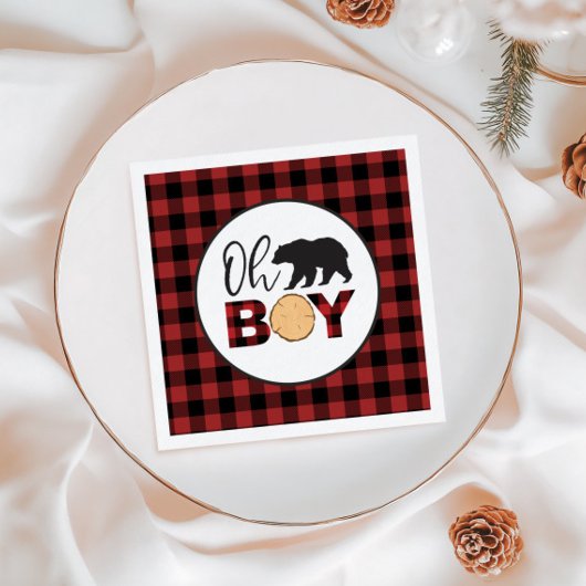Oh Boy Beer Buffalo Plaid Baby shower Servet