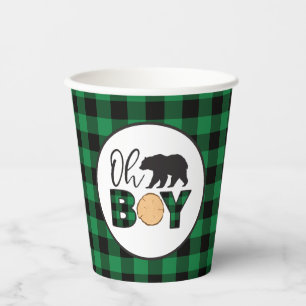 Oh Boy Beer groen Buffalo Plaid Baby shower Papieren Bekers