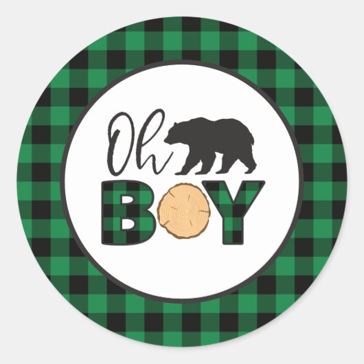 Oh Boy Beer groen Buffalo Plaid Baby shower Ronde Sticker (Voorkant)