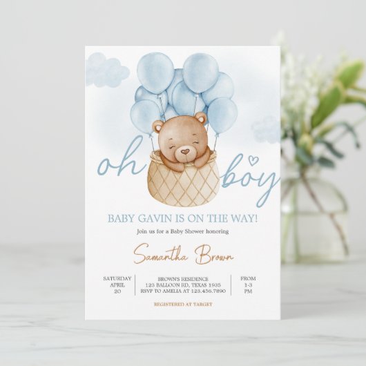 Oh Boy Beer Hete Luchtballon Baby shower Kaart (Staand voorkant)