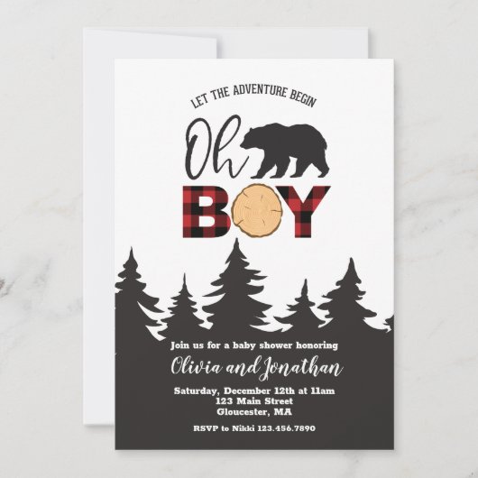 Oh Boy Beer Red Buffalo Plaid Baby shower Kaart (Voorkant)