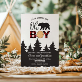 Oh Boy Beer Red Buffalo Plaid Baby shower Kaart