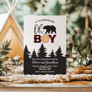 Oh Boy Beer Red Buffalo Plaid Baby shower Kaart