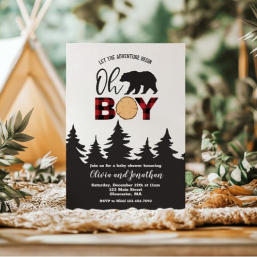 Oh Boy Beer Red Buffalo Plaid Baby shower Kaart
