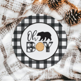 Oh Boy Beer zwart Buffalo Plaid Baby shower Papieren Bordje
