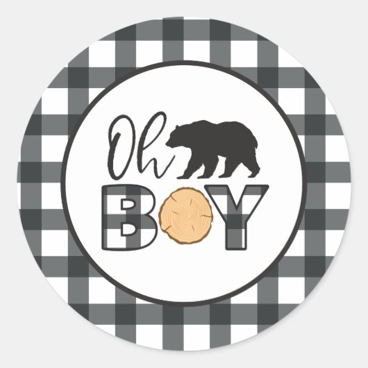 Oh Boy Beer zwart Buffalo Plaid Baby shower Ronde Sticker (Voorkant)