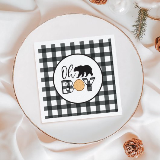 Oh Boy Beer zwart Buffalo Plaid Baby shower Servet