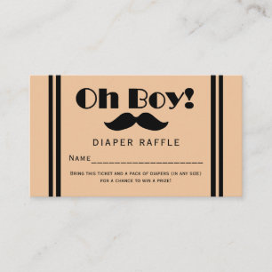 Oh Boy Black Mustache Baby Diaper Raffle Ticket Informatiekaartje