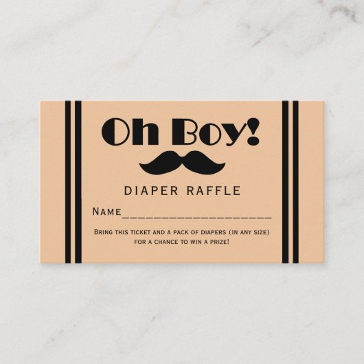 Oh Boy Black Mustache Baby Luier Raffle Ticket Informatiekaartje (Voorkant)