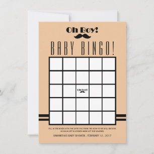 Oh Boy Black Mustache Baby shower Bingo Kaart