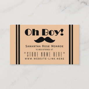 Oh Boy Black Mustache Baby shower Gift Registry Informatiekaartje