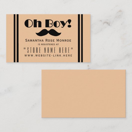 Oh Boy Black Mustache Baby shower Gift Registry Informatiekaartje (Voorkant / Achterkant)
