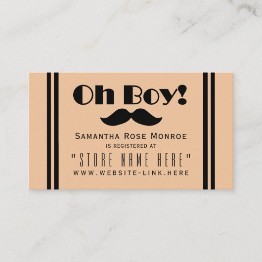 Oh Boy Black Mustache Baby shower Gift Registry Informatiekaartje (Voorkant)
