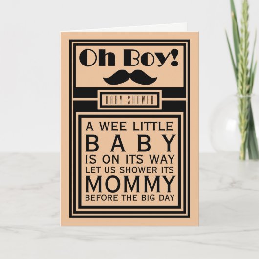 Oh Boy Black Mustache Baby shower Invitation (Voorkant)