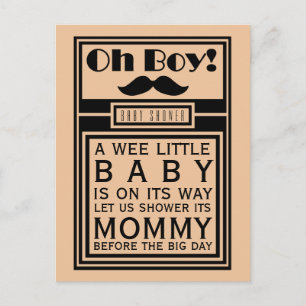 Oh Boy Black Mustache Baby shower Invitation Uitnodiging Briefkaart