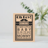 Oh Boy Black Mustache Baby shower Invitation Uitnodiging Briefkaart (Staand voorkant)