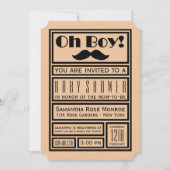 Oh Boy Black Mustache Baby shower Kaart (Voorkant)