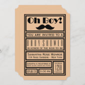 Oh Boy Black Mustache Baby shower Kaart (Voorkant / Achterkant)