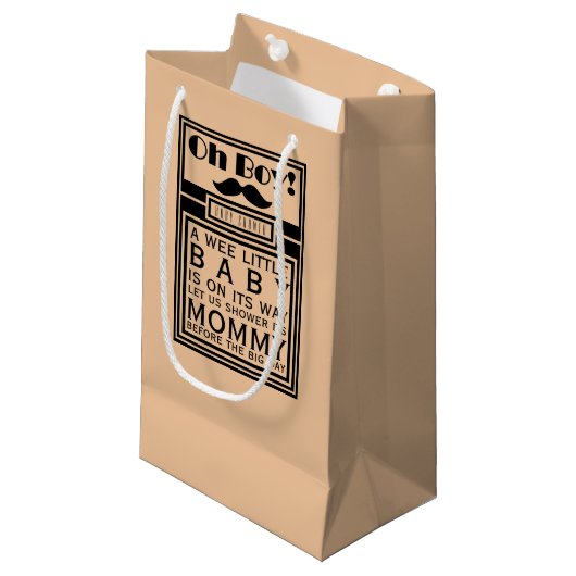 Oh Boy Black Mustache Baby shower Klein Cadeauzakje (Voorkant Gekanteld)