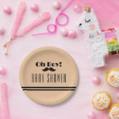 Oh Boy Black Mustache Baby shower Papieren Bordje (Feest)