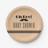 Oh Boy Black Mustache Baby shower Papieren Bordje (Voorkant)