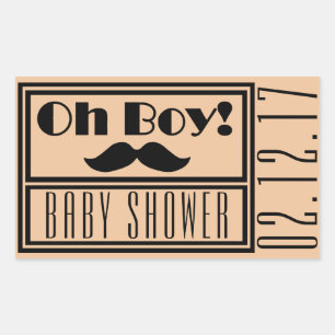 Oh Boy Black Mustache Baby shower Rechthoekige Sticker