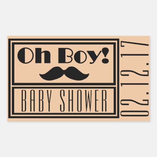 Oh Boy Black Mustache Baby shower Rechthoekige Sticker (Voorkant)