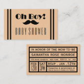 Oh Boy Black Mustache Baby shower Ticket Invite Informatiekaartje (Voorkant / Achterkant)