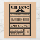 Oh Boy Black Mustache Baby shower Wijn Etiket (Enkel label)