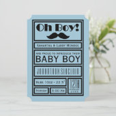 Oh Boy Black Mustache New Baby Boy Aankondiging (Staand voorkant)
